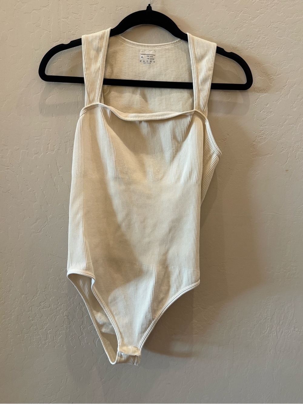 Ribbed Square-Neck Bodysuit in Cream